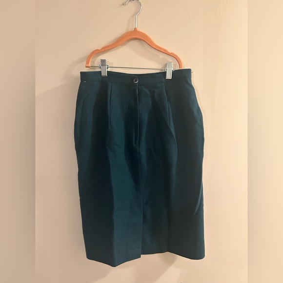 Vintage Isaac Hazan Women's Size 8 Kelly Green 100% Wool Pencil Skirt - Picture 3 of 7